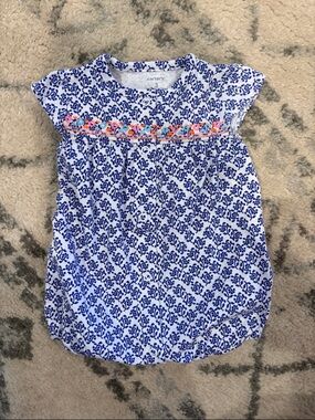 Carter's White and Blue Floral Baby Bubble with Neon Embroidery